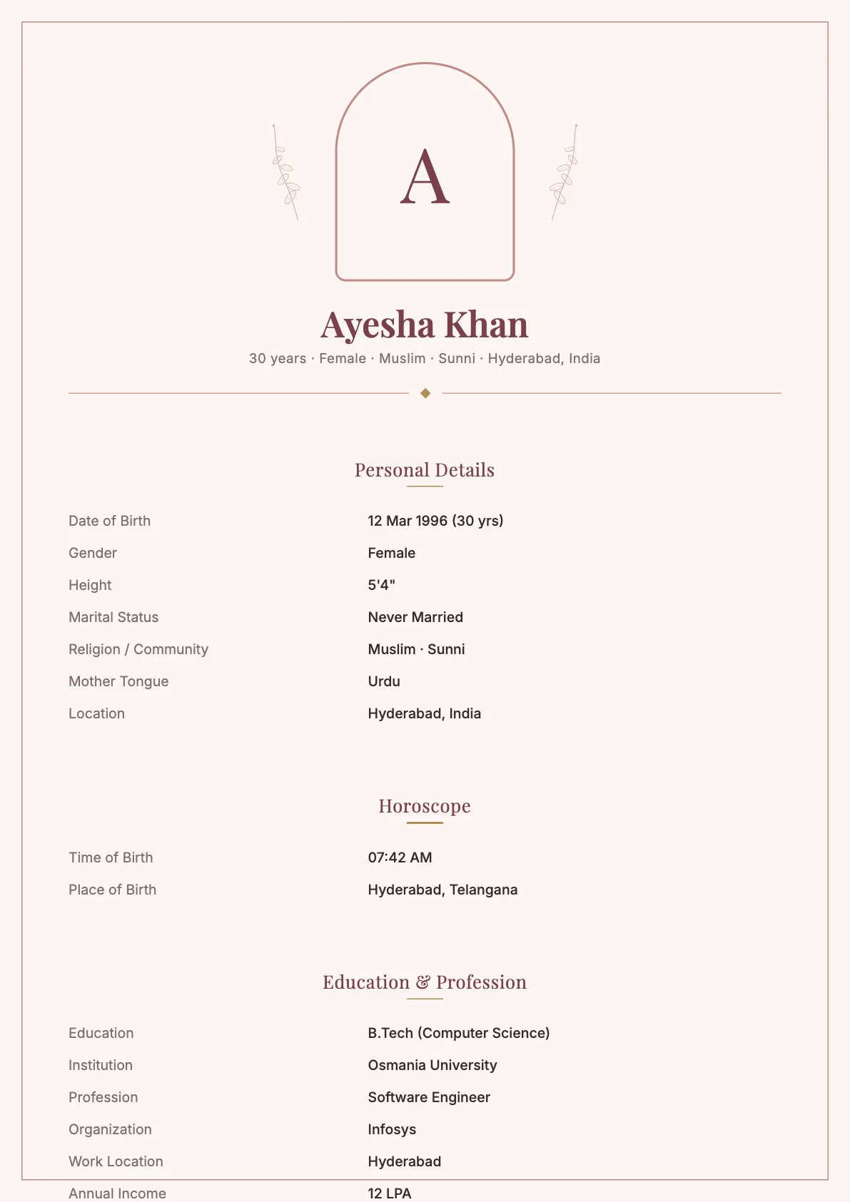 Elegant Classic Biodata Template in Blush