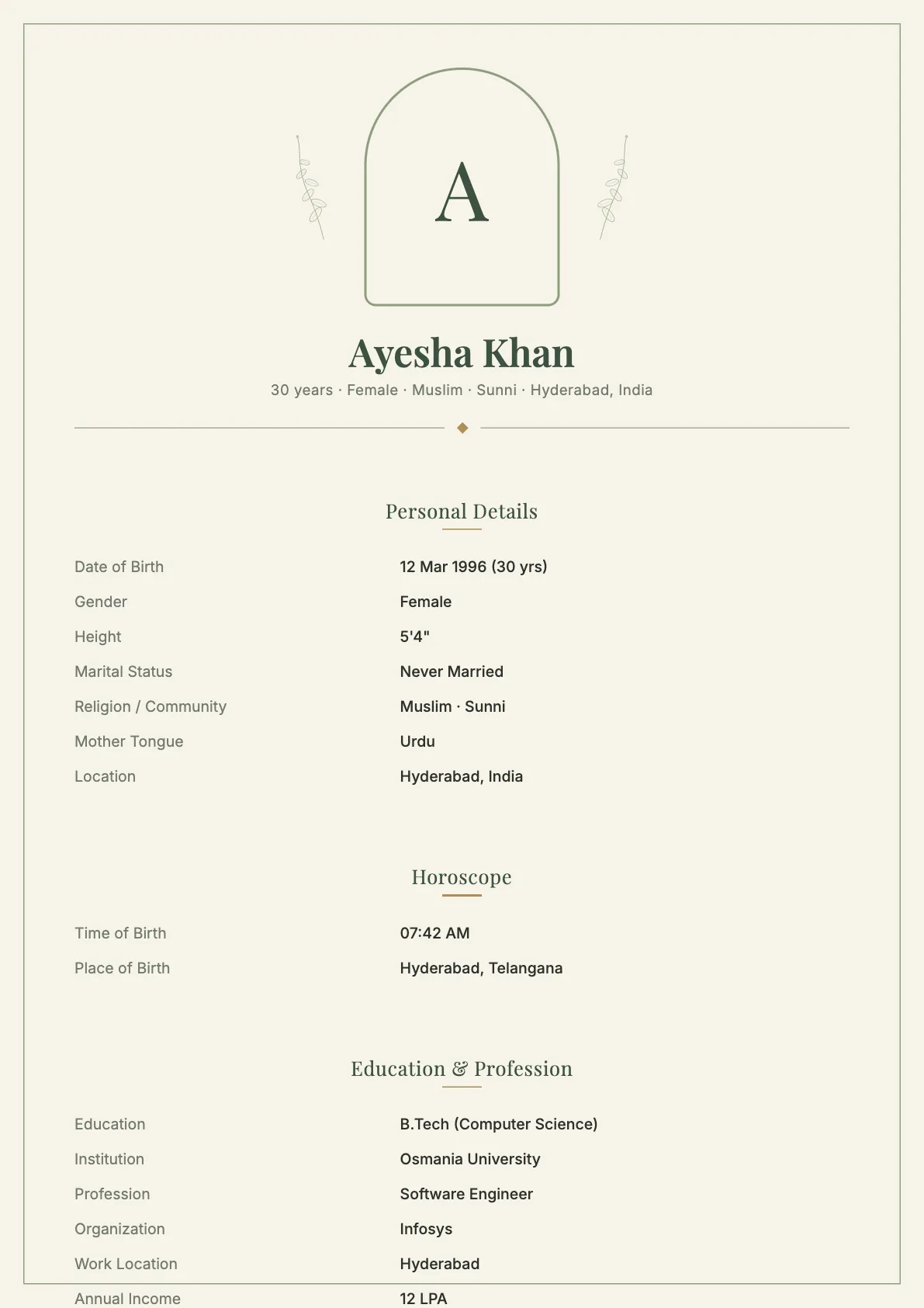 Elegant Classic marriage biodata template