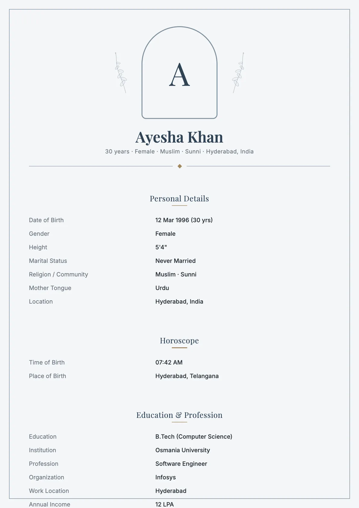 Elegant Classic Biodata Template in Slate Blue