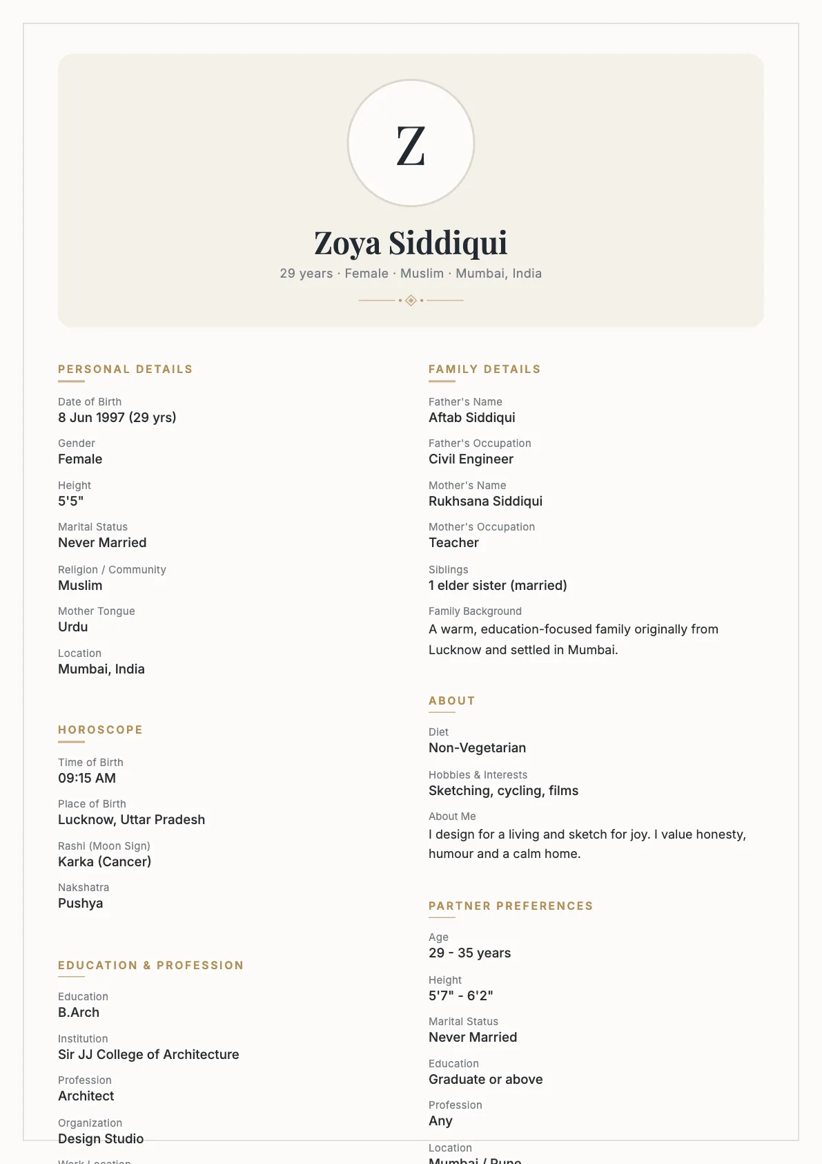 Modern Compact marriage biodata template