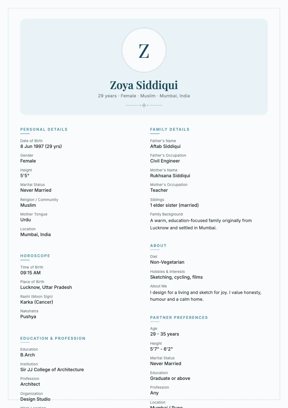 Modern Compact Biodata Template in Ocean