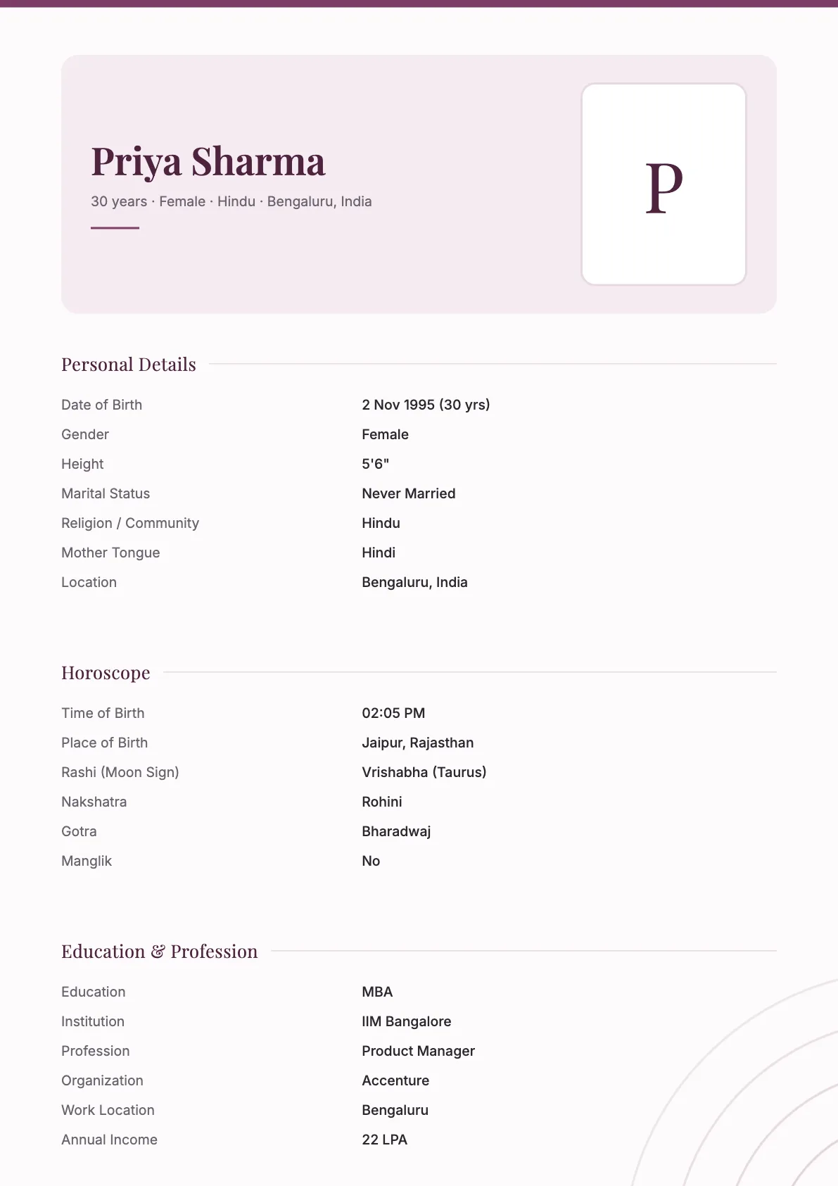 Modern Portrait Biodata Template in Plum
