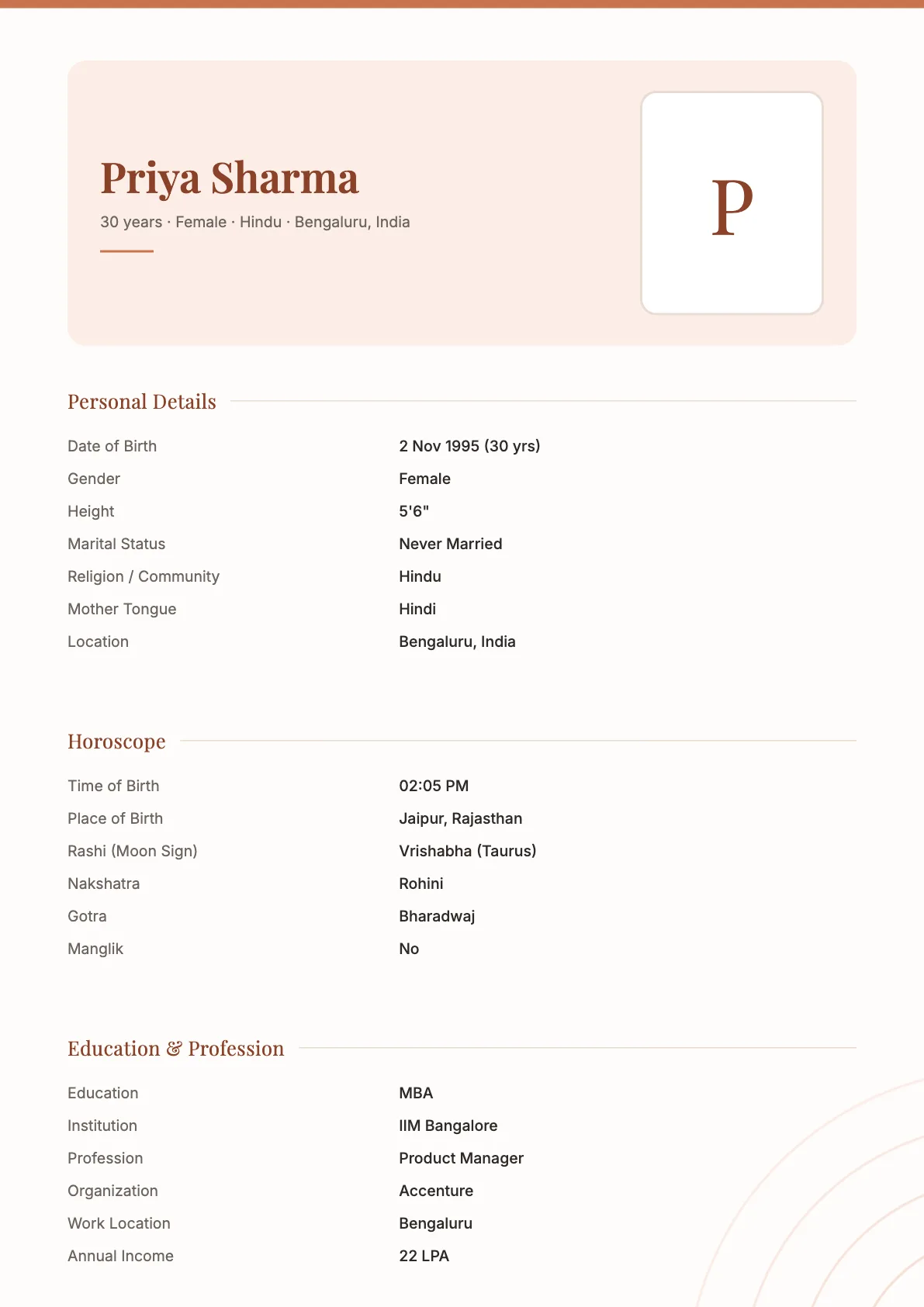 Modern Portrait Biodata Template in Terracotta
