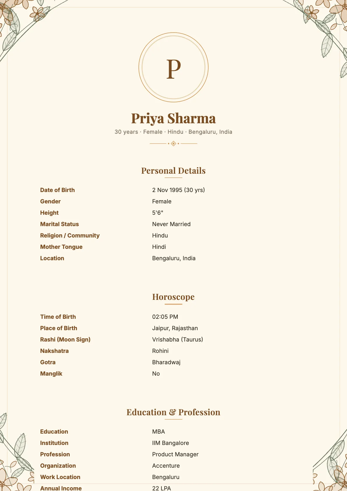 Royal Bloom Biodata Template in Saffron
