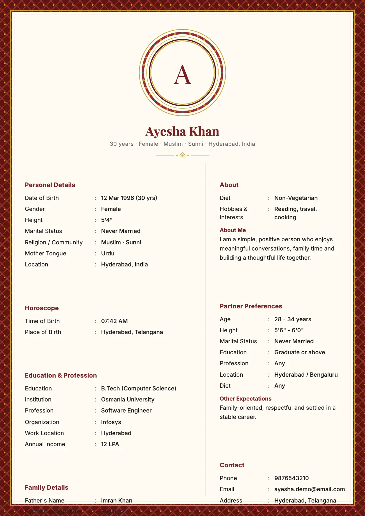 Royal Mosaic Biodata Template in Garnet