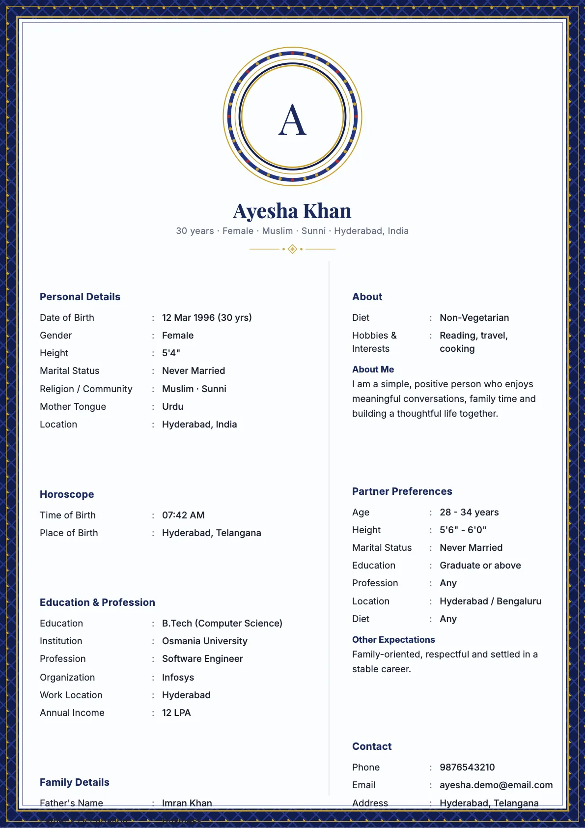Royal Mosaic Biodata Template in Lapis