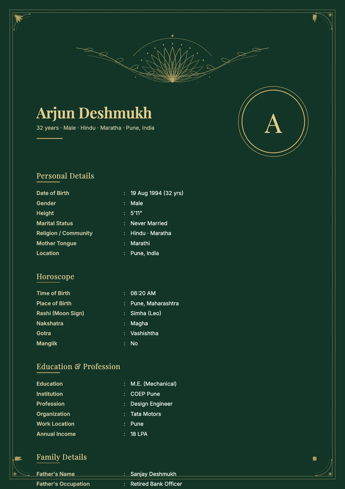 Royal Velvet Biodata Template in Forest