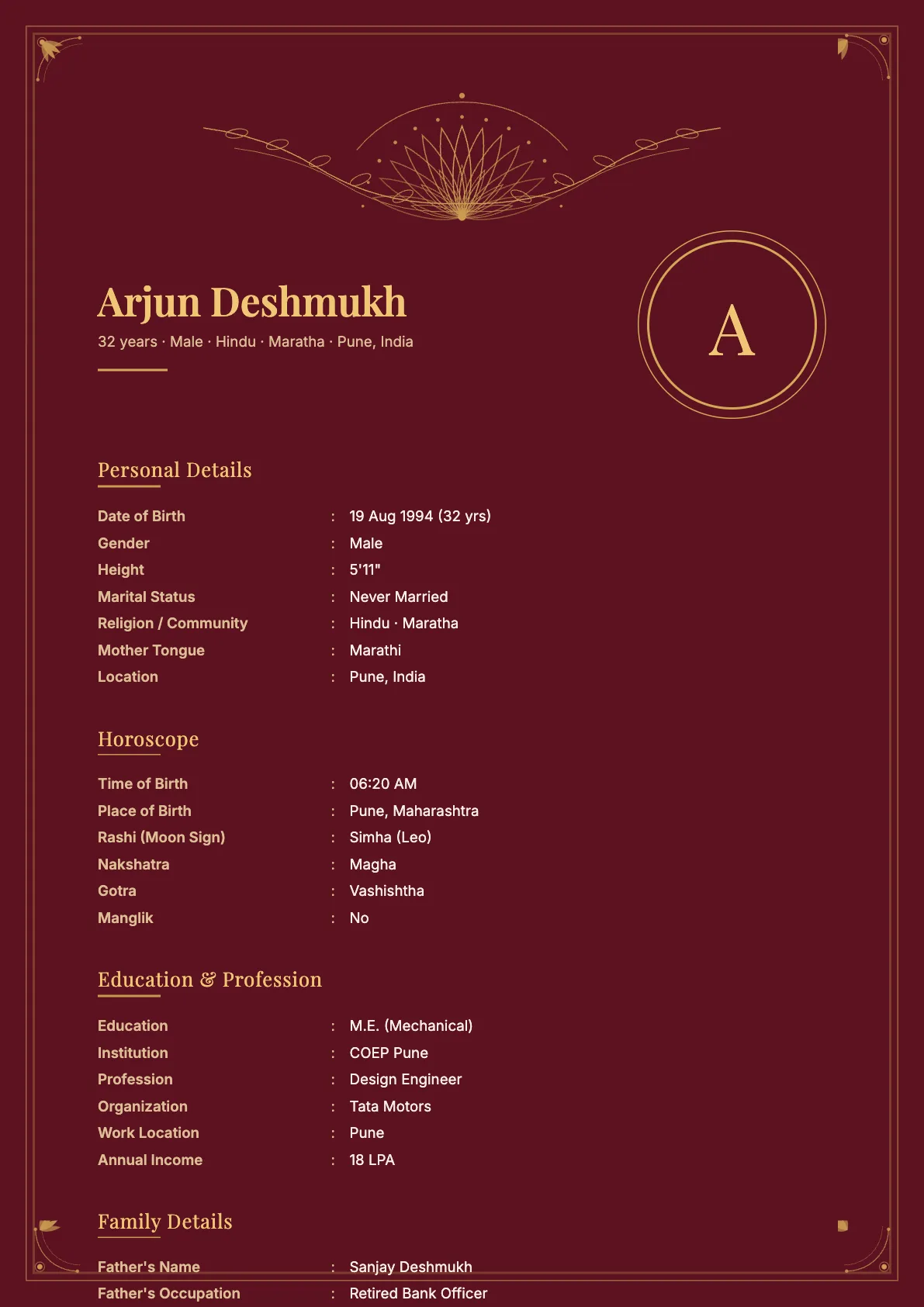 Royal Velvet marriage biodata template