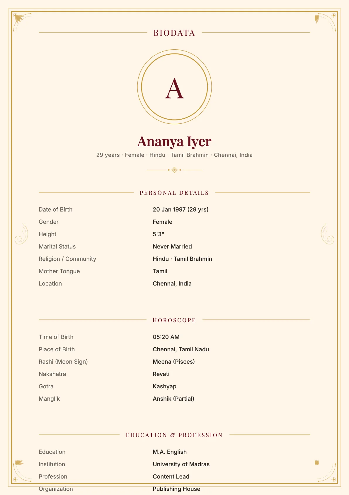 Traditional Premium Biodata Template in Maroon